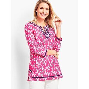 Talbots Size Small Tropical Coastal Embroidered Lobster Rockstar Tunic Top Pink